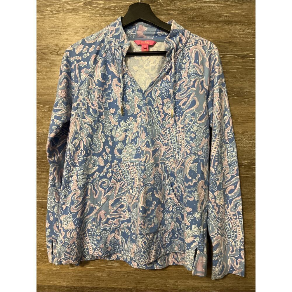 Lilly Pulitzer MEDIUM BocaBlue Sea What Sea CASSI POPOVER Pullover Sweater